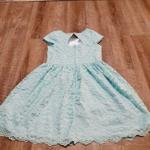 Children's Place Teal Lace Dress Size 14 Girls Zipper Closure w/Button Closure a - Picture 2 of 6